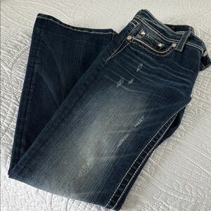 Miss Me Dark Blue Boot Cut Jeans with lightly Embellished Pockets